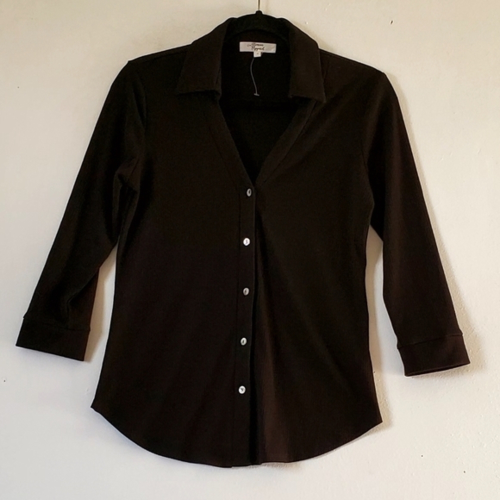 Beacon Apparel Button Top Blouse‎ Black Women Size Small NWOT